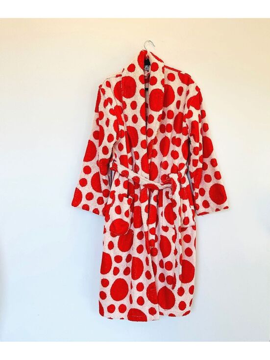 Dusen Dusen Other - Dusen Dusen Wingdings Polka Dot Bathrobe Red White Cotton Terry Robe Pockets Spa